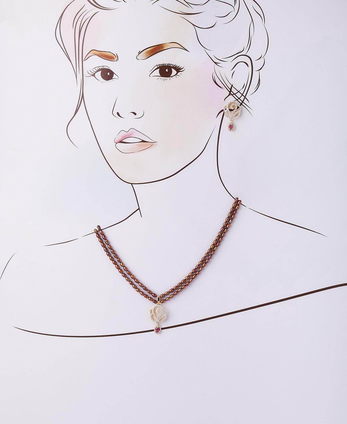 Beautiful Stone Studded Pearl Necklace Set - Chandrani Pearls