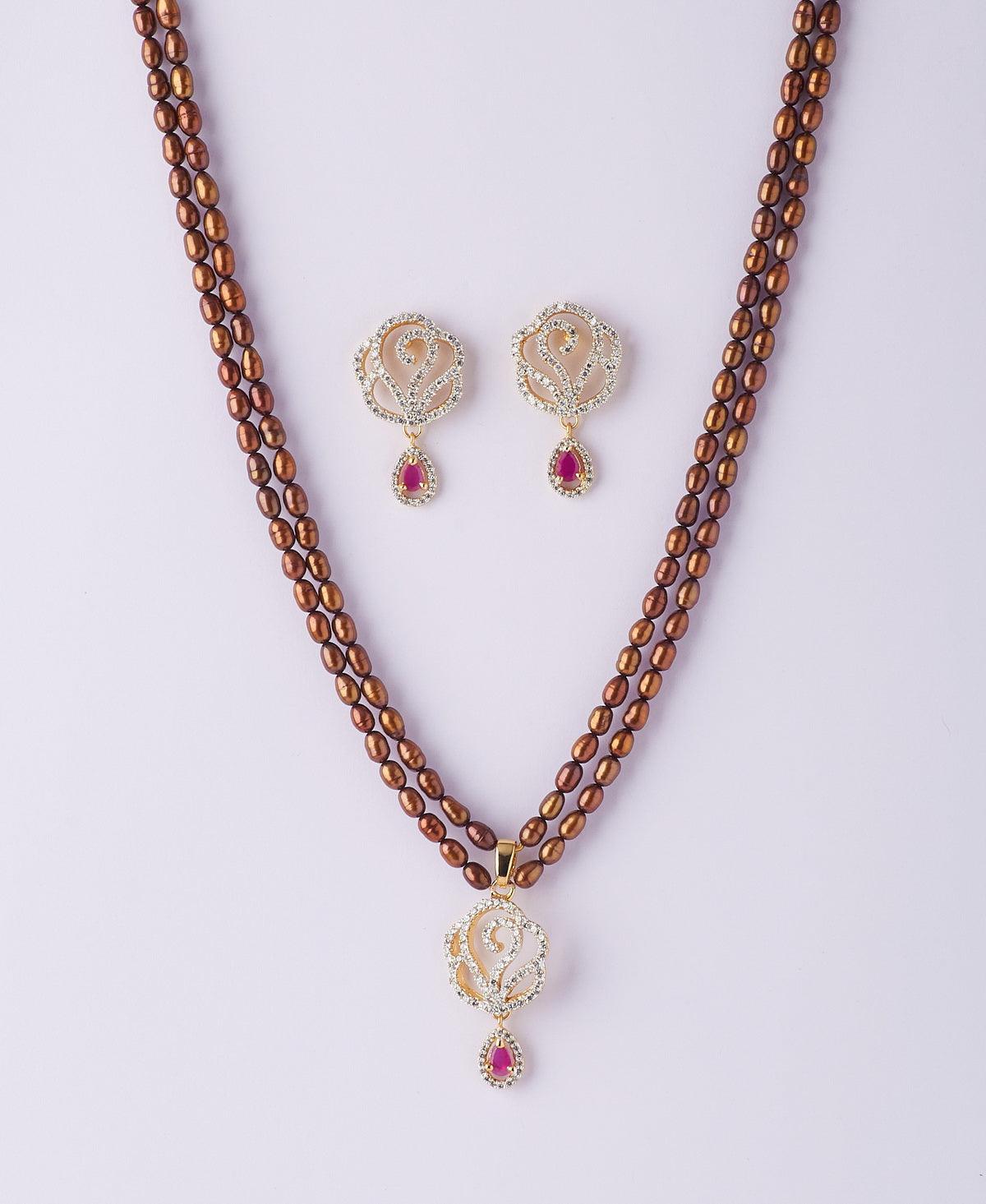 Beautiful Stone Studded Pearl Necklace Set - Chandrani Pearls