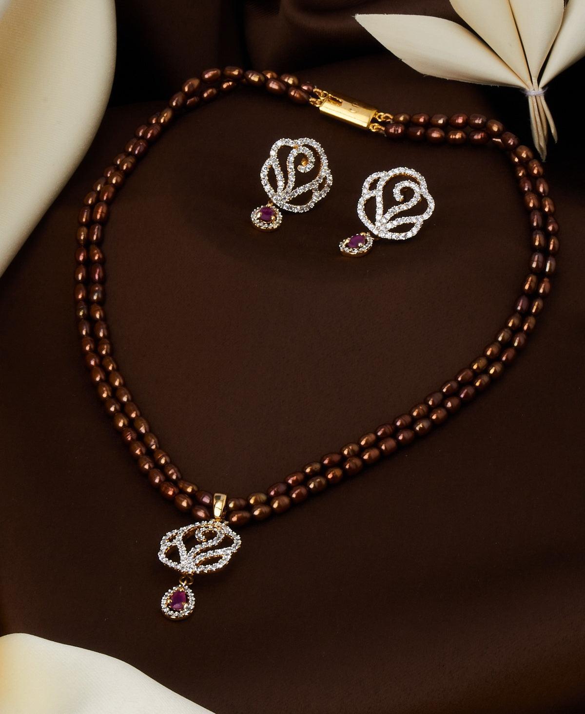 Beautiful Stone Studded Pearl Necklace Set - Chandrani Pearls