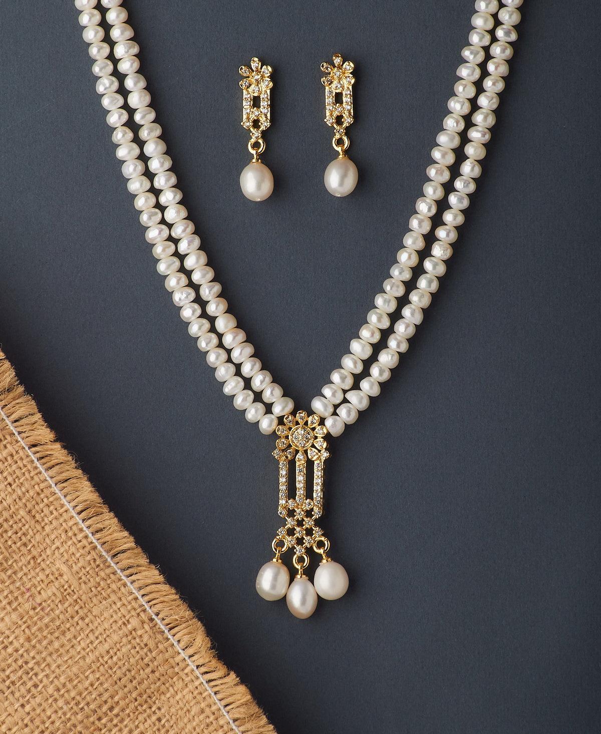 Beautiful Stone Studded Pearl Necklace Set - Chandrani Pearls