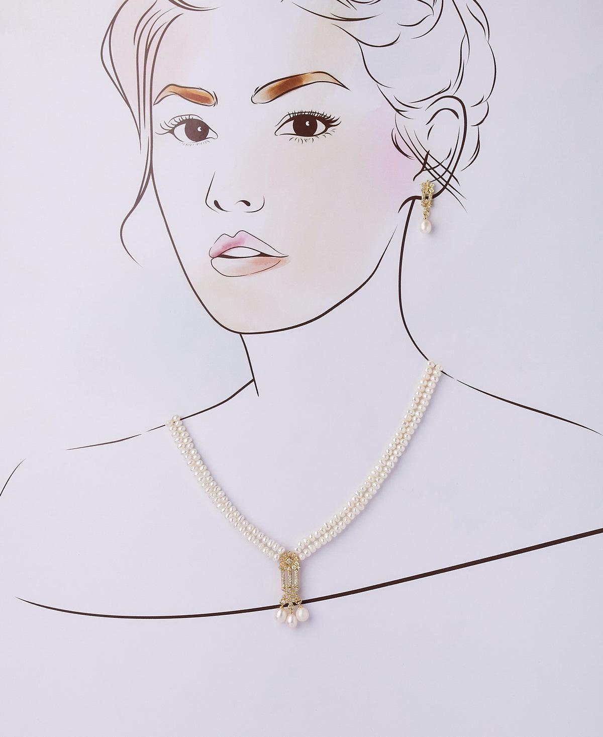 Beautiful Stone Studded Pearl Necklace Set - Chandrani Pearls