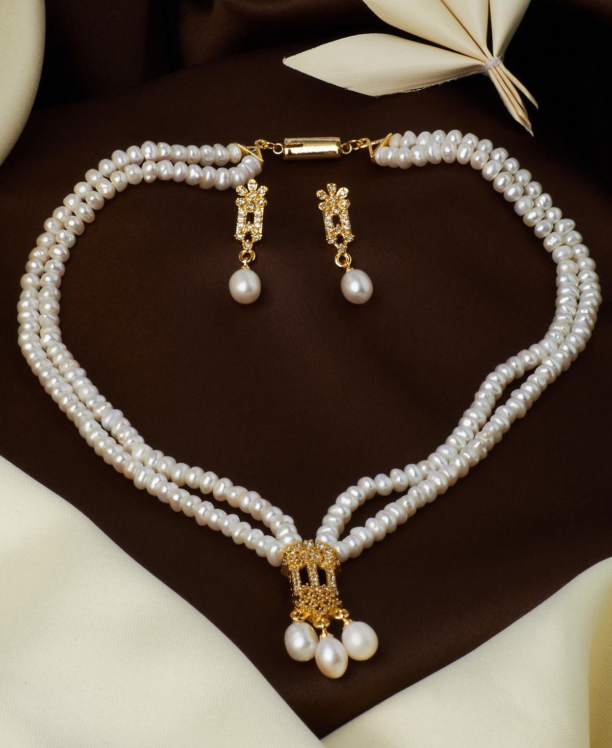 Beautiful Stone Studded Pearl Necklace Set - Chandrani Pearls