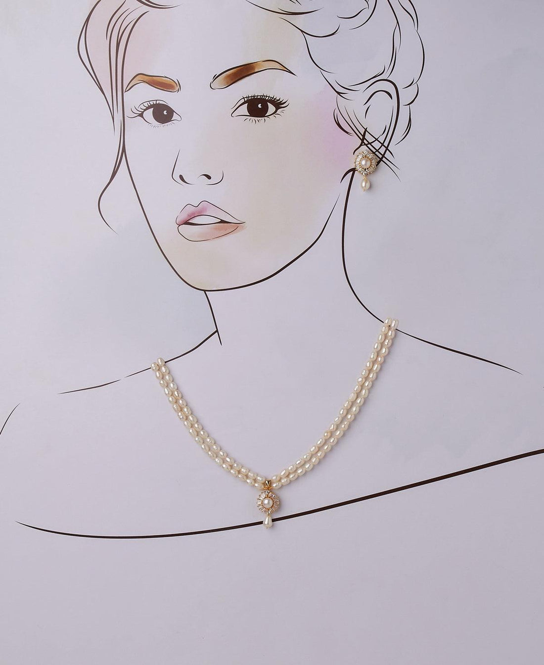 Beautiful Stone Studded Pearl Necklace Set - Chandrani Pearls