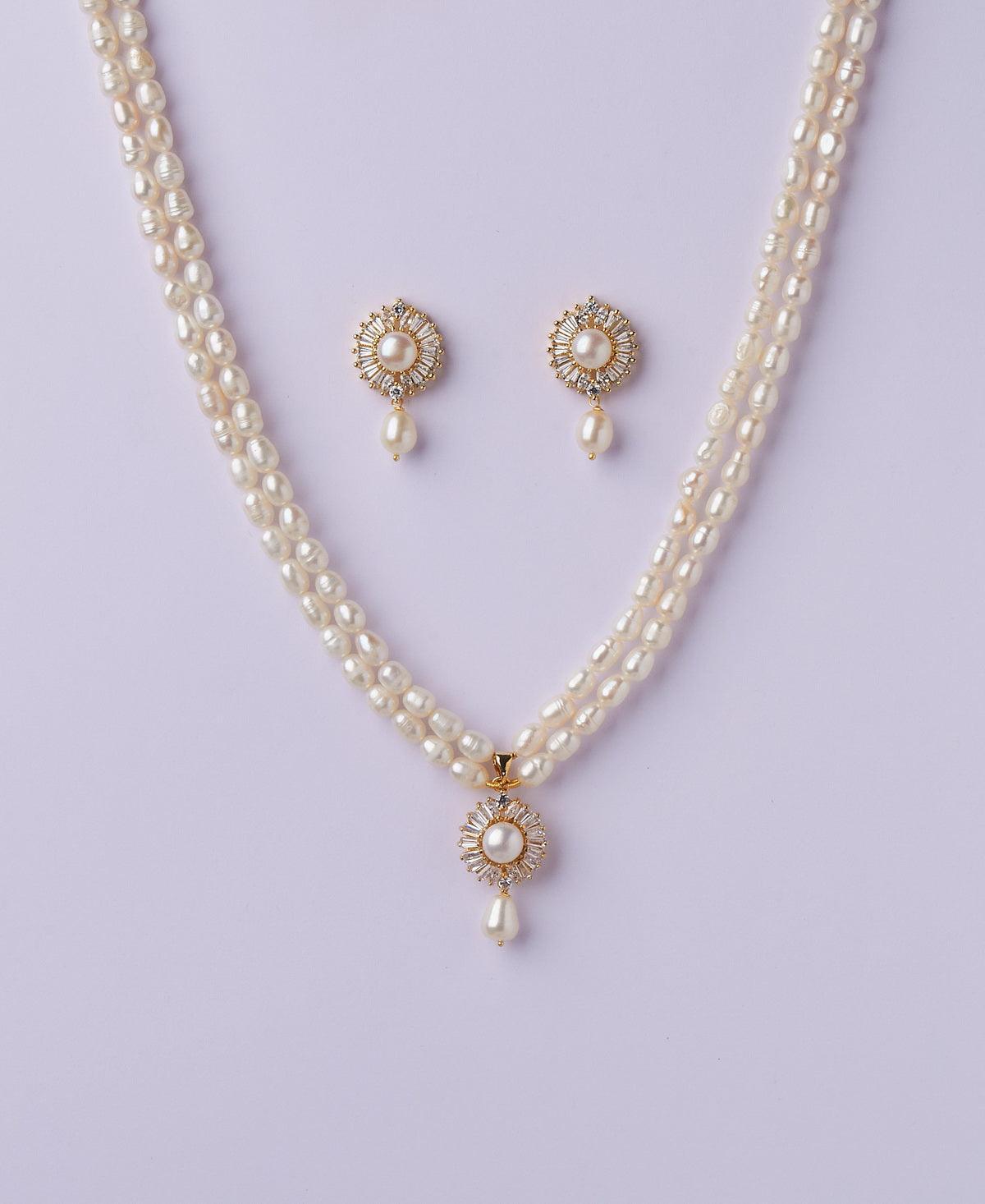 Beautiful Stone Studded Pearl Necklace Set - Chandrani Pearls