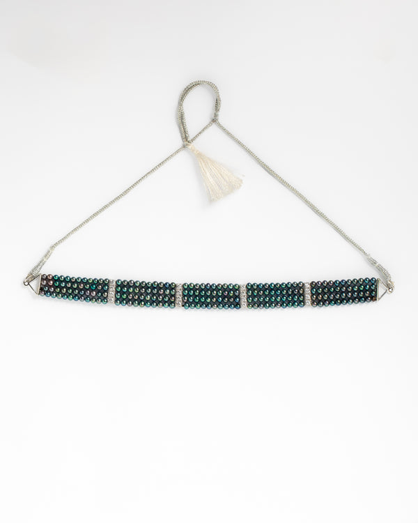 Iridescent Peacock Pearl Black-Row Choker Necklace