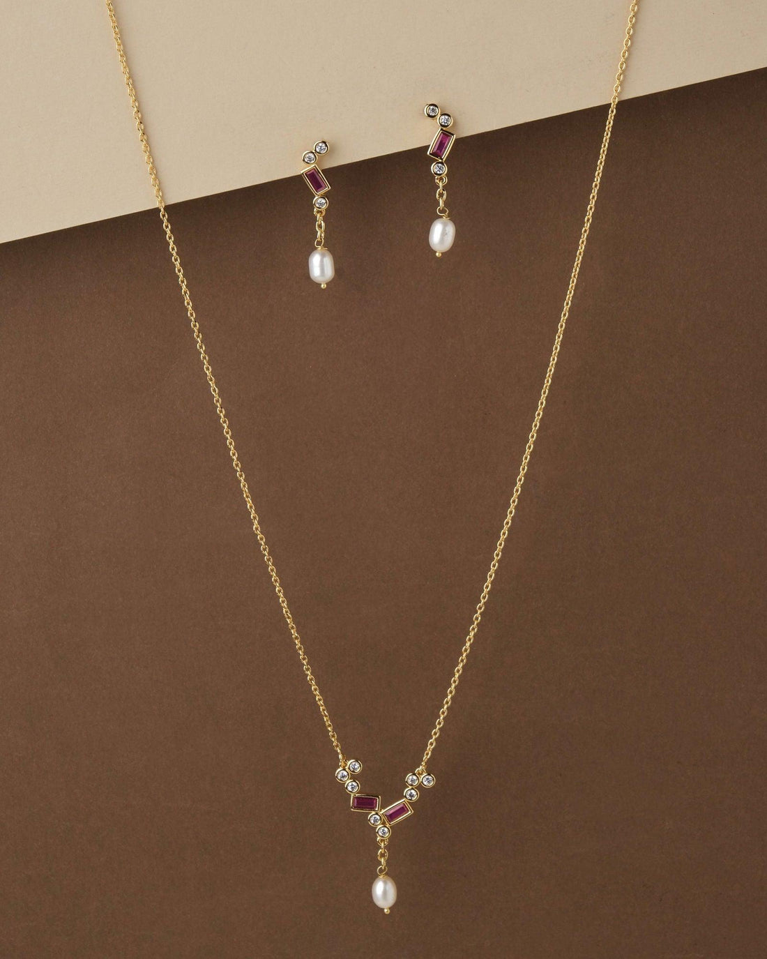 Chic and Slender Pearl Drop Necklace Set - Chandrani Pearls