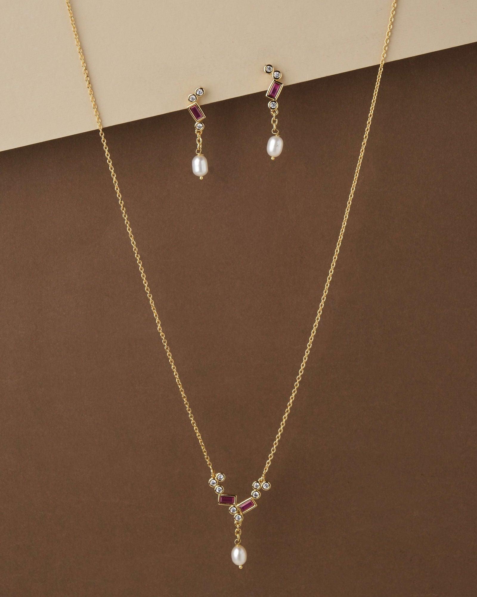 Chic and Slender Pearl Drop Necklace Set - Chandrani Pearls