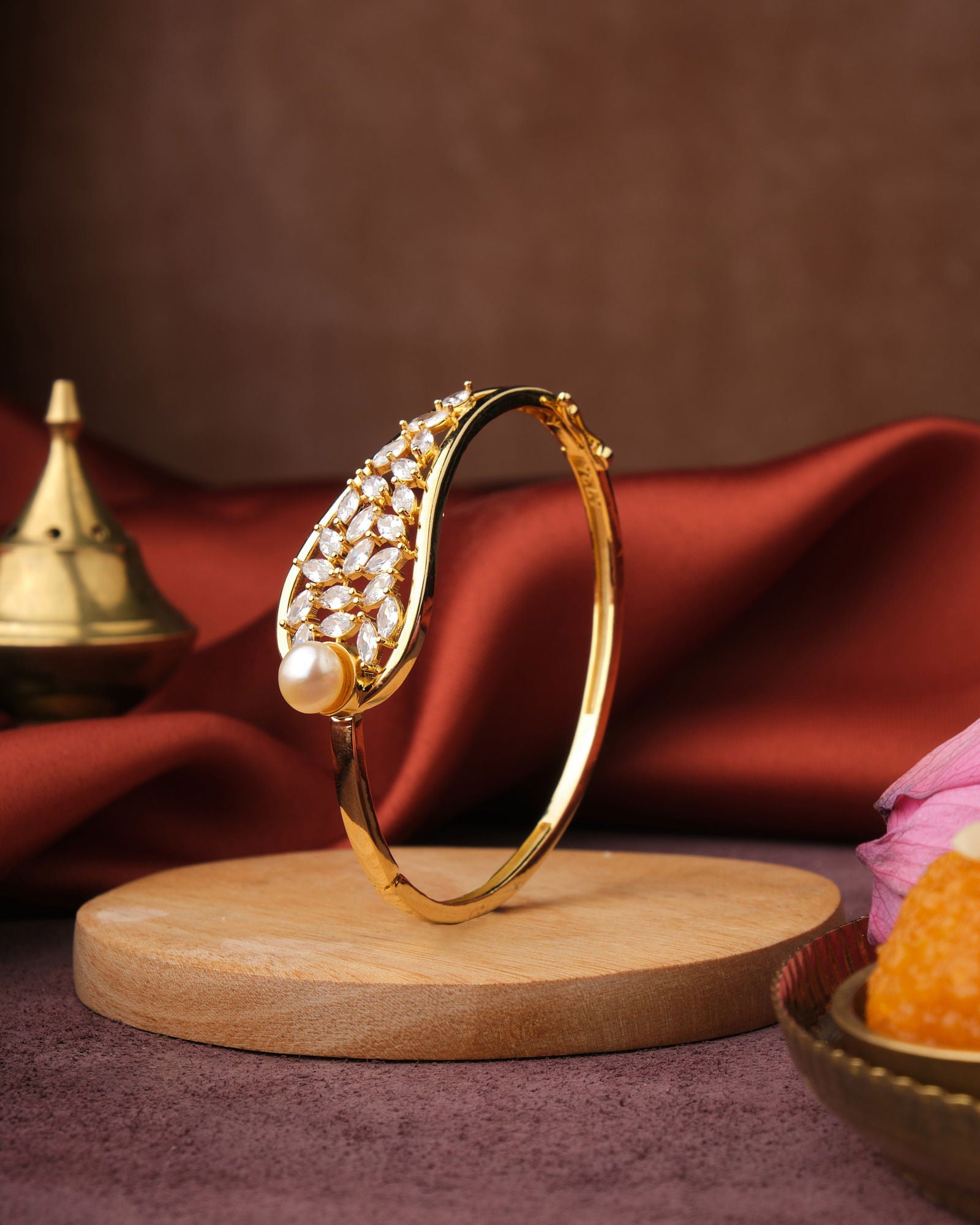 Classic Shining CZ & Pearl Stud Bangle - Chandrani Pearls