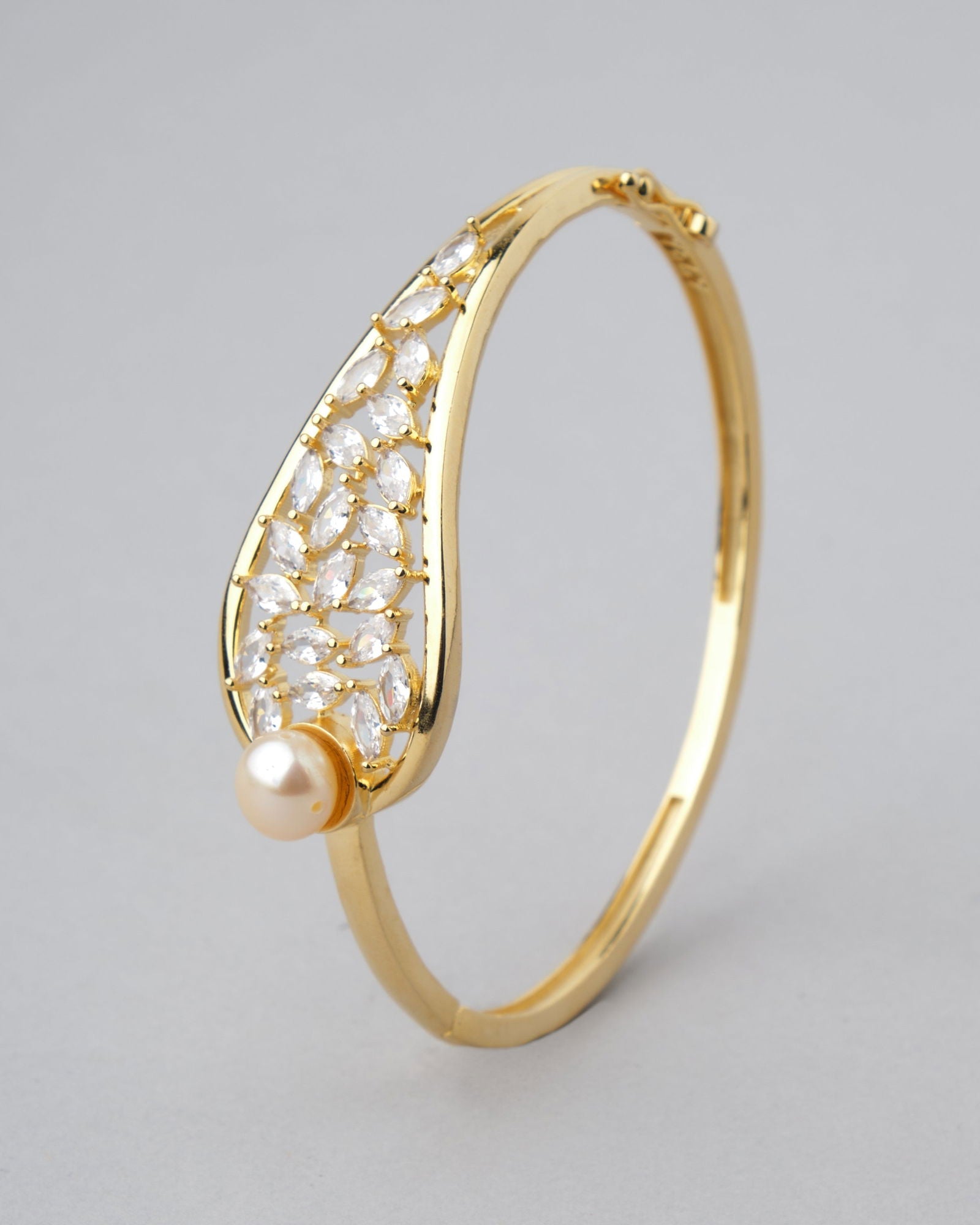 Classic Shining CZ & Pearl Stud Bangle - Chandrani Pearls