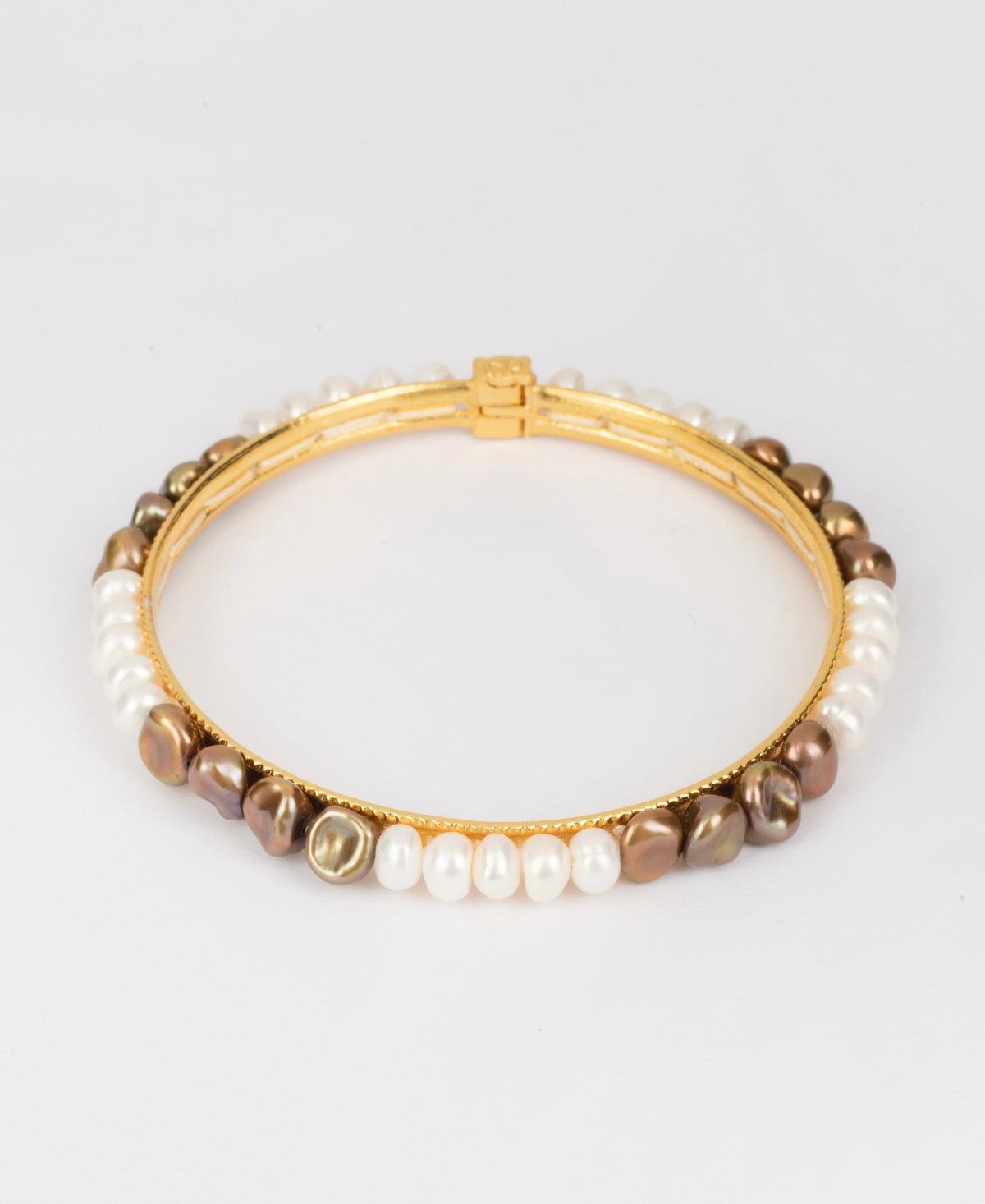 Classy White and Brown Pearl Bangle - Chandrani Pearls