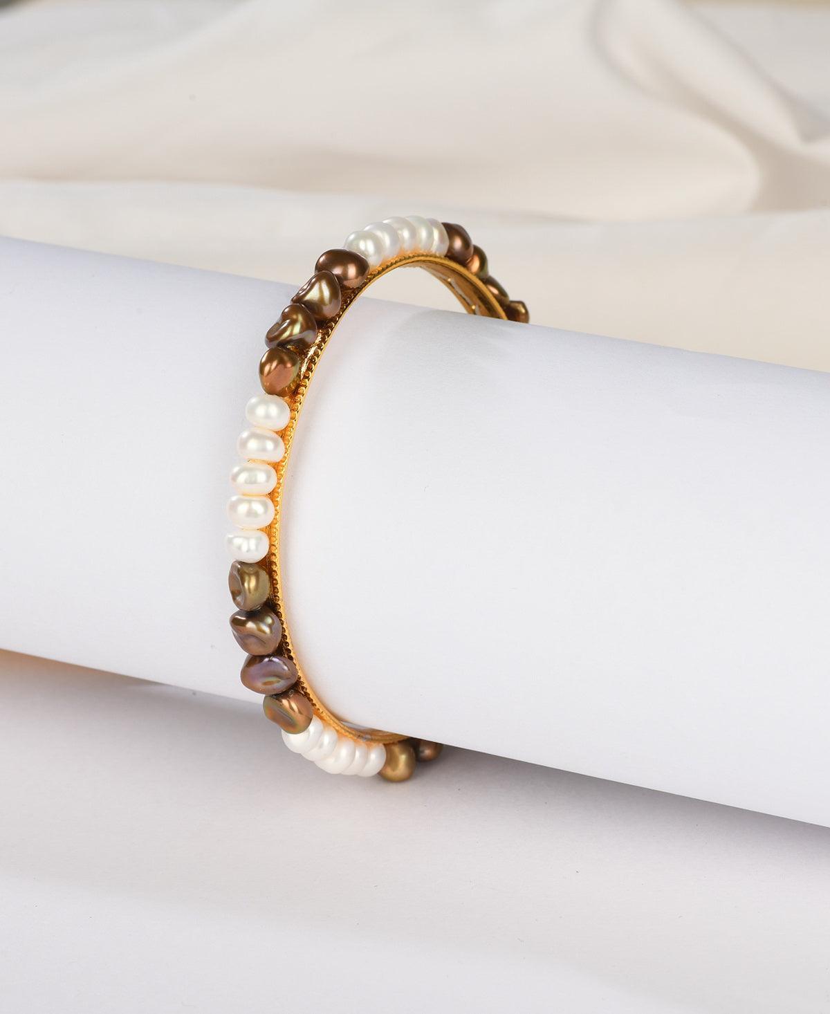Classy White and Brown Pearl Bangle - Chandrani Pearls