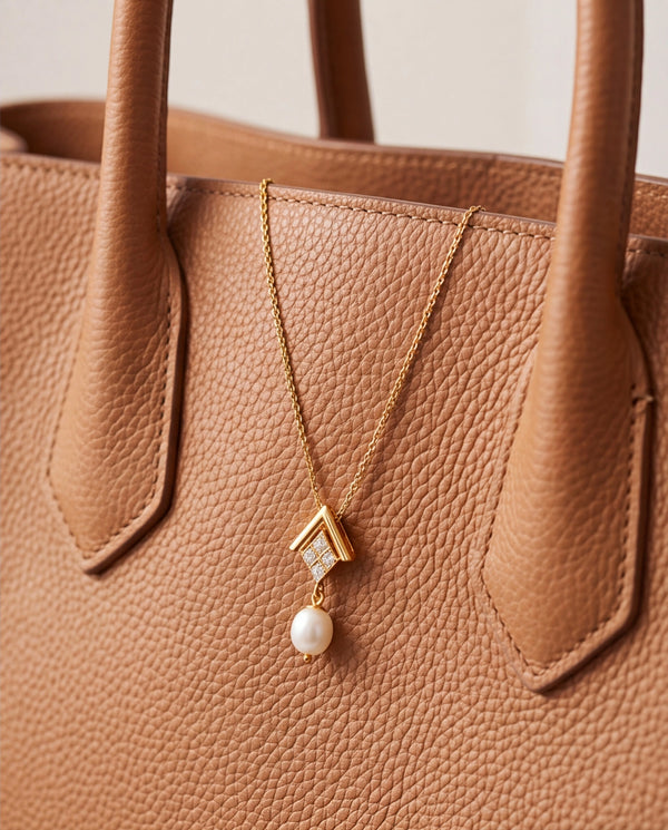 Geometric Chevron Pearl Pendant & Drop Earrings Jewelry Set