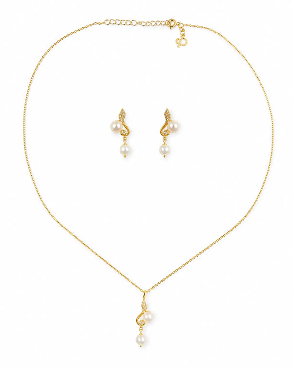 S-Curve Double Pearl Drop Pendant & Earring Set