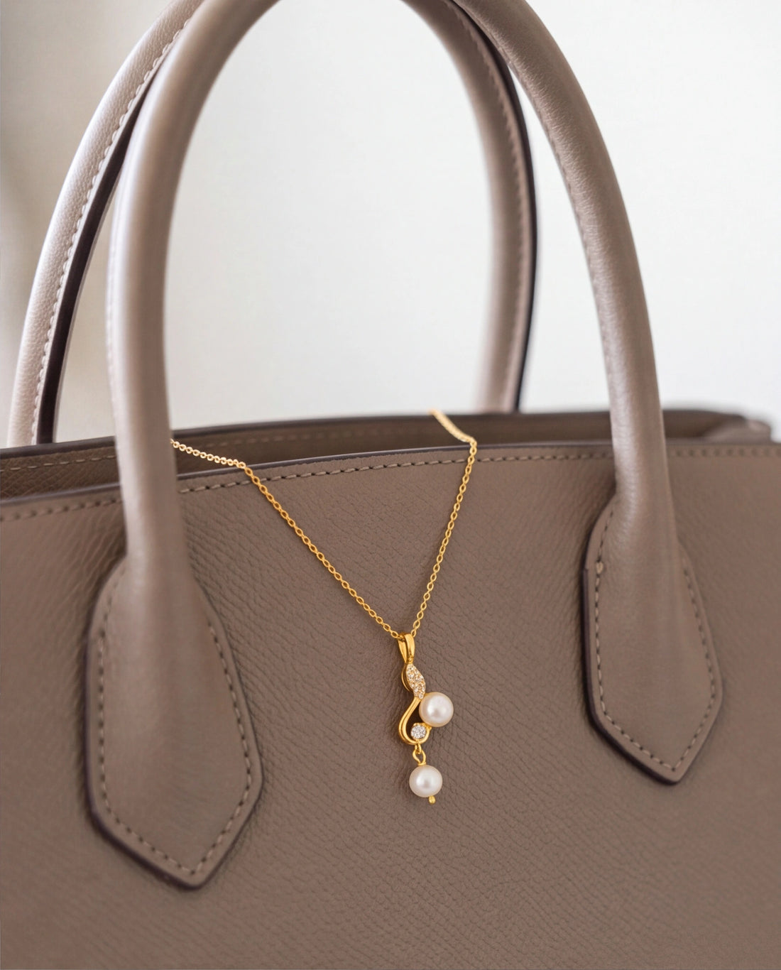 S-Curve Double Pearl Drop Pendant & Earring Set