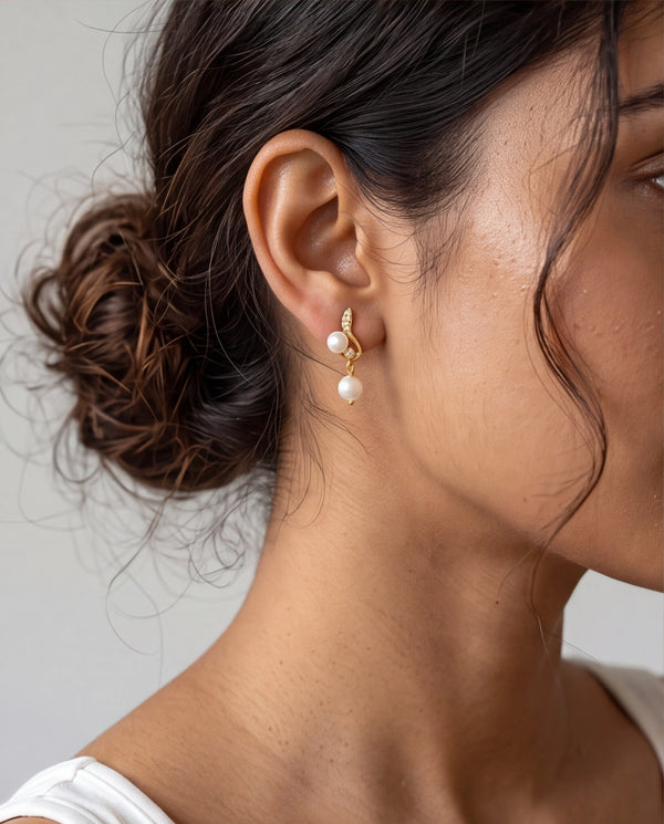 S-Curve Double Pearl Drop Pendant & Earring Set