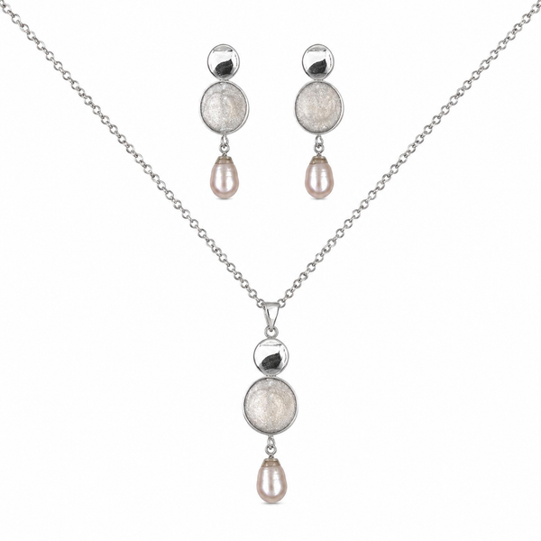 Enamel Disc & Teardrop Pearl Gold-Plated Jewellery Set