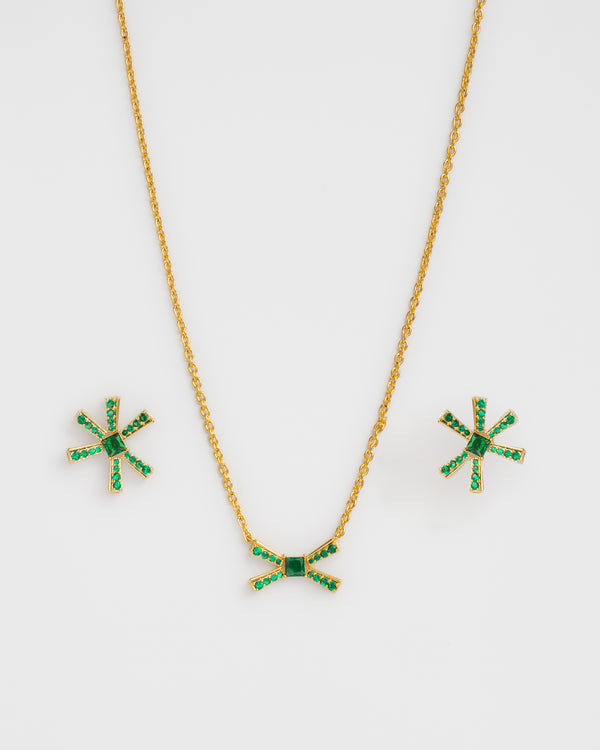 Elegant Gold Plated Green Stone Geometric Pendant Set