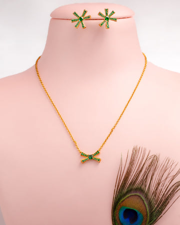 Elegant Gold Plated Green Stone Geometric Pendant Set