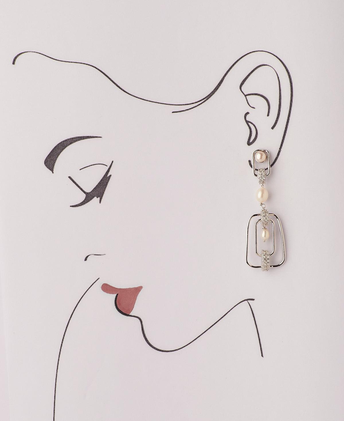 Dainty Stone Studded Rhodium Stylish Earring - Chandrani Pearls