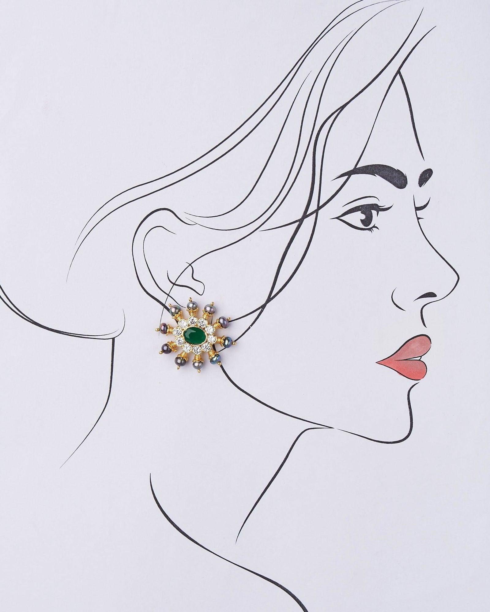 Deep Green Black Sun Spokes Ear Studs - Chandrani Pearls