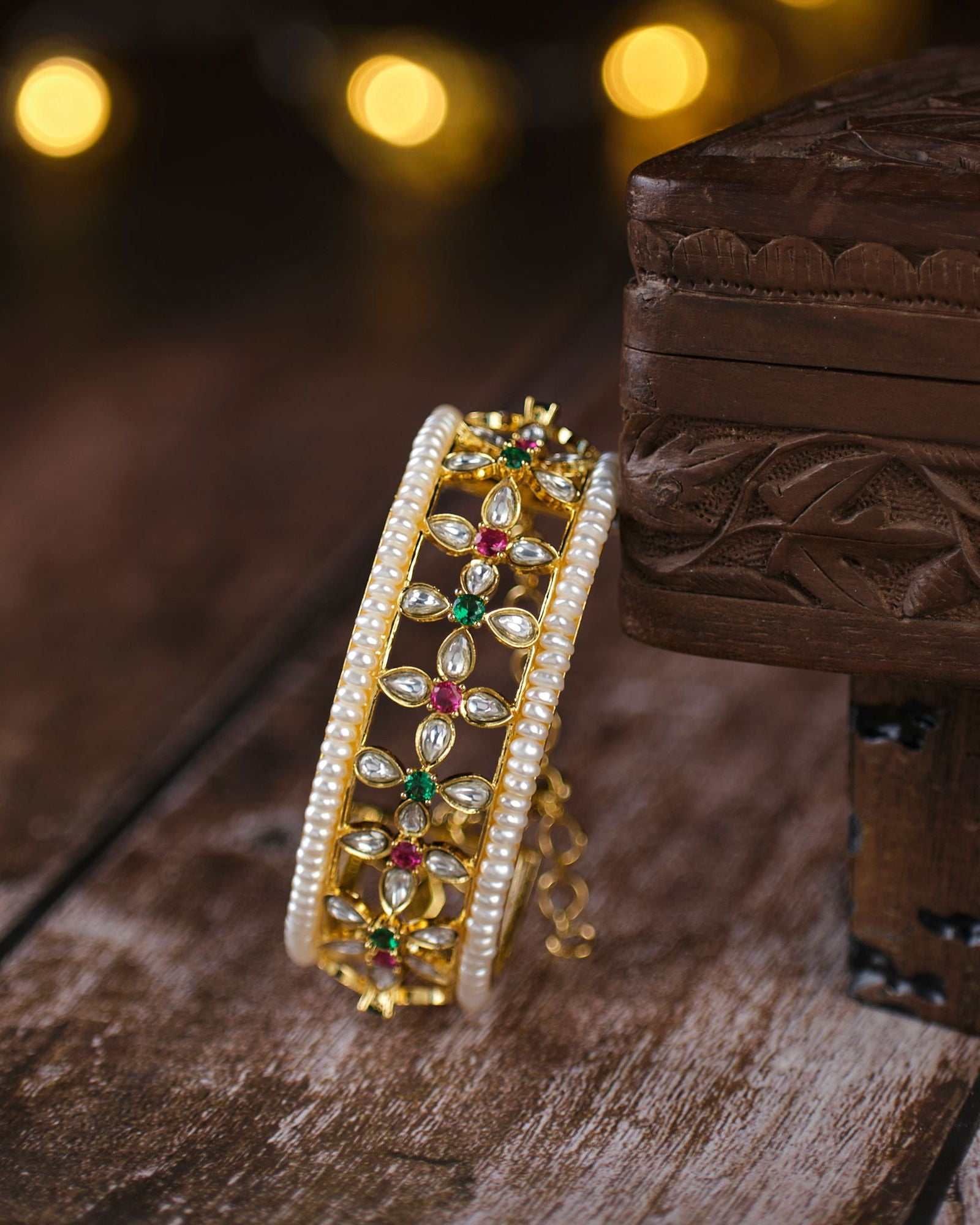 Delicate Floral Pearl Bangle - Chandrani Pearls