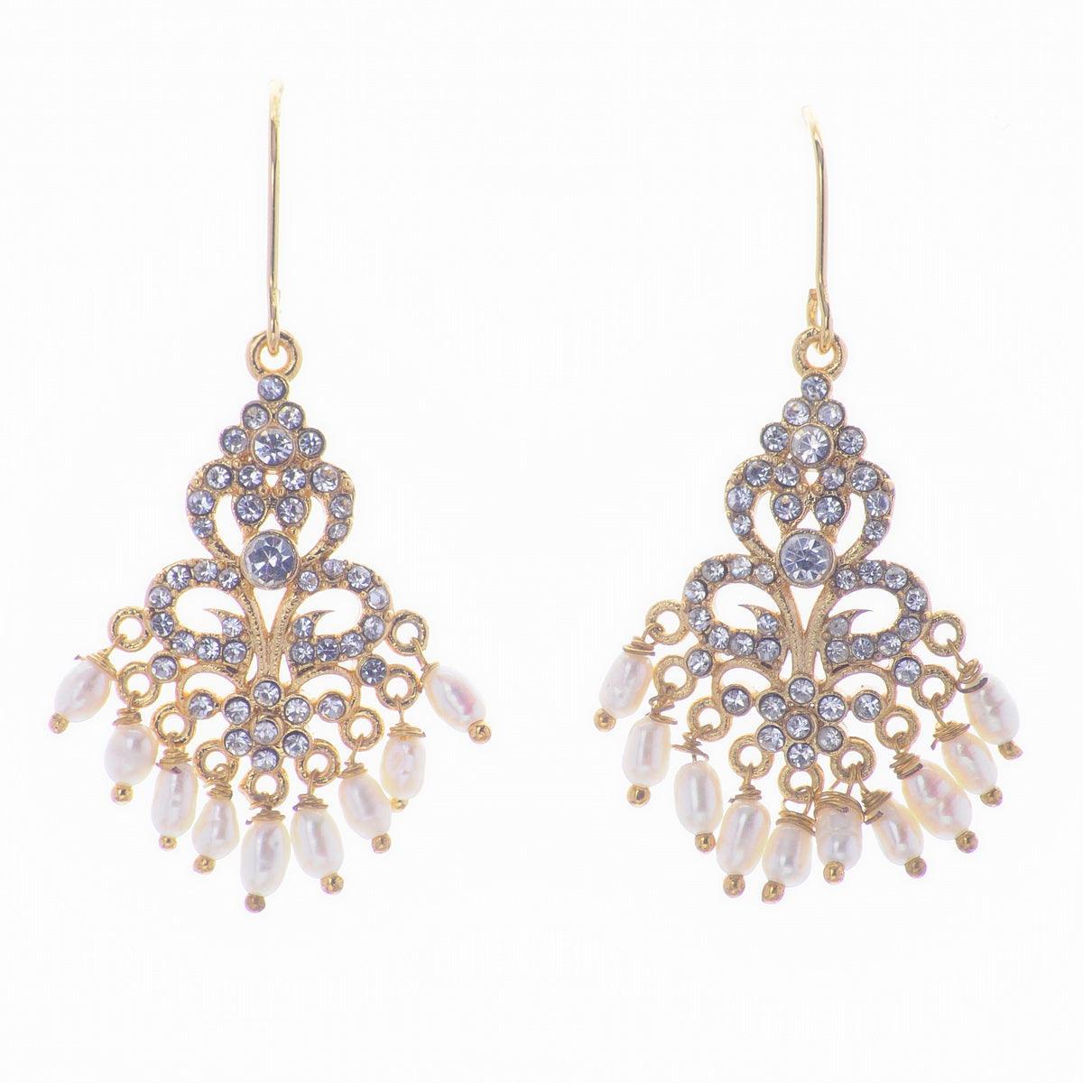 Delicate Gold Stone Studded Pearl Drop Earrings - Chandrani Pearls