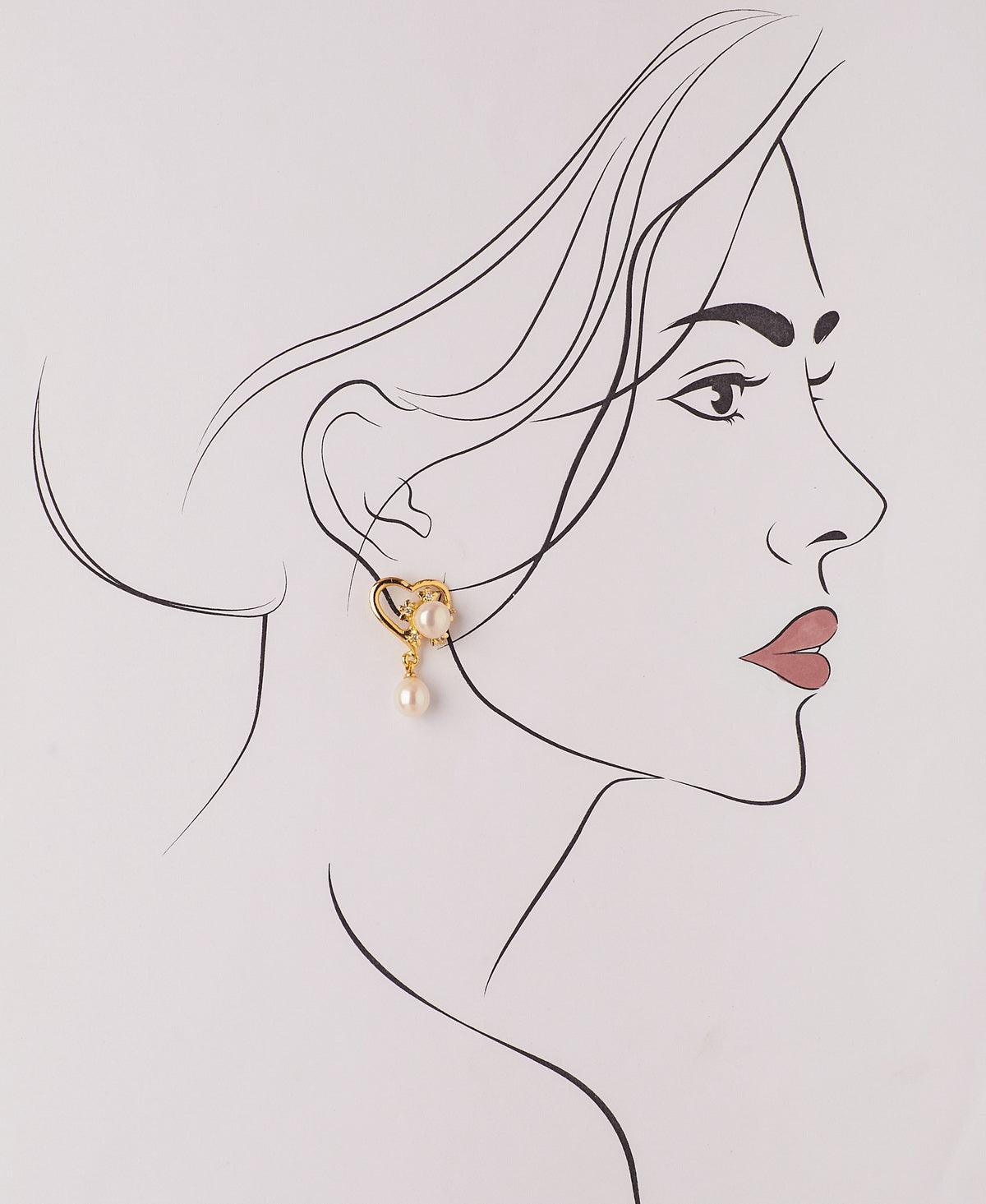 Delicate Heart Pearl Hanging Earring - Chandrani Pearls