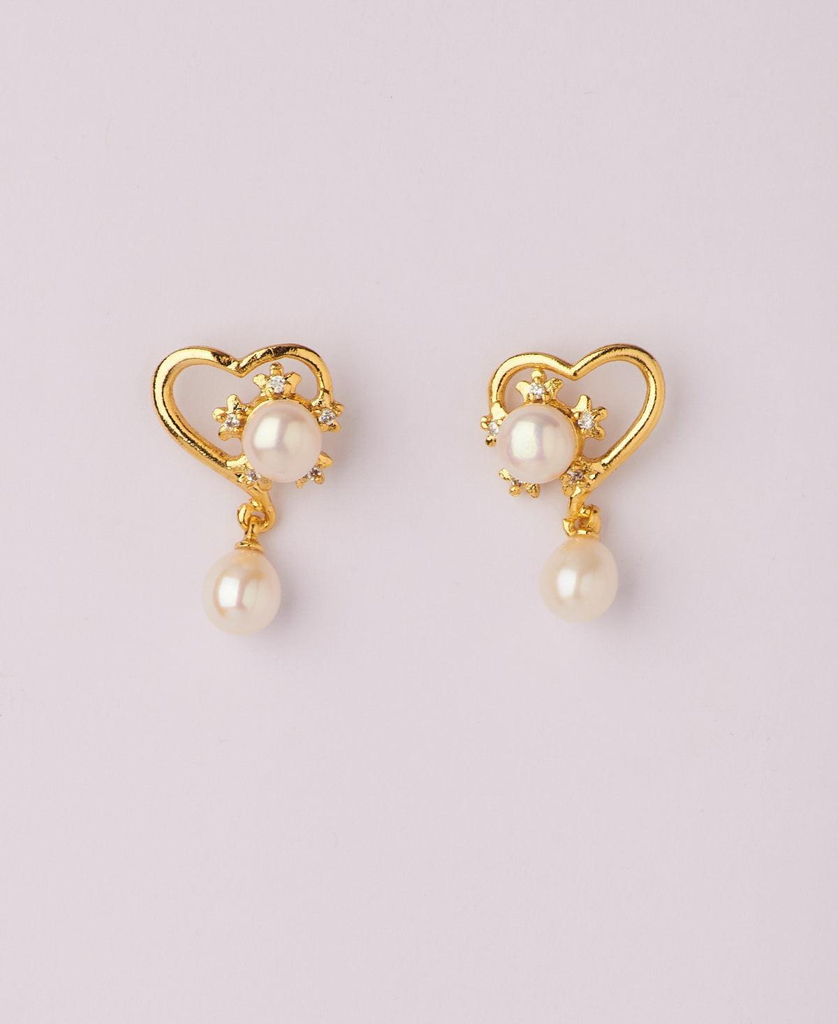Delicate Heart Pearl Hanging Earring - Chandrani Pearls