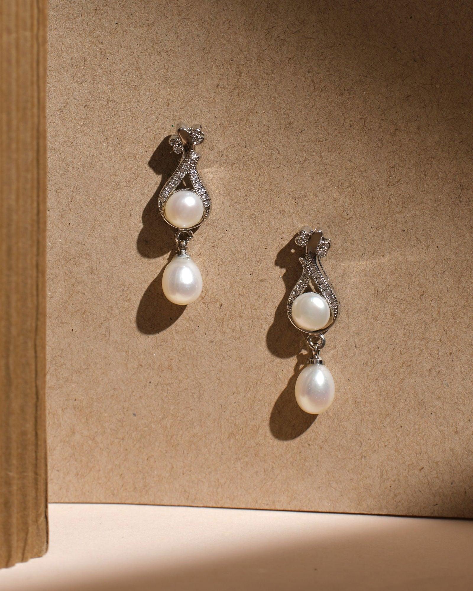 Delicate Snowflake Drop Pearl Earrings - Chandrani Pearls