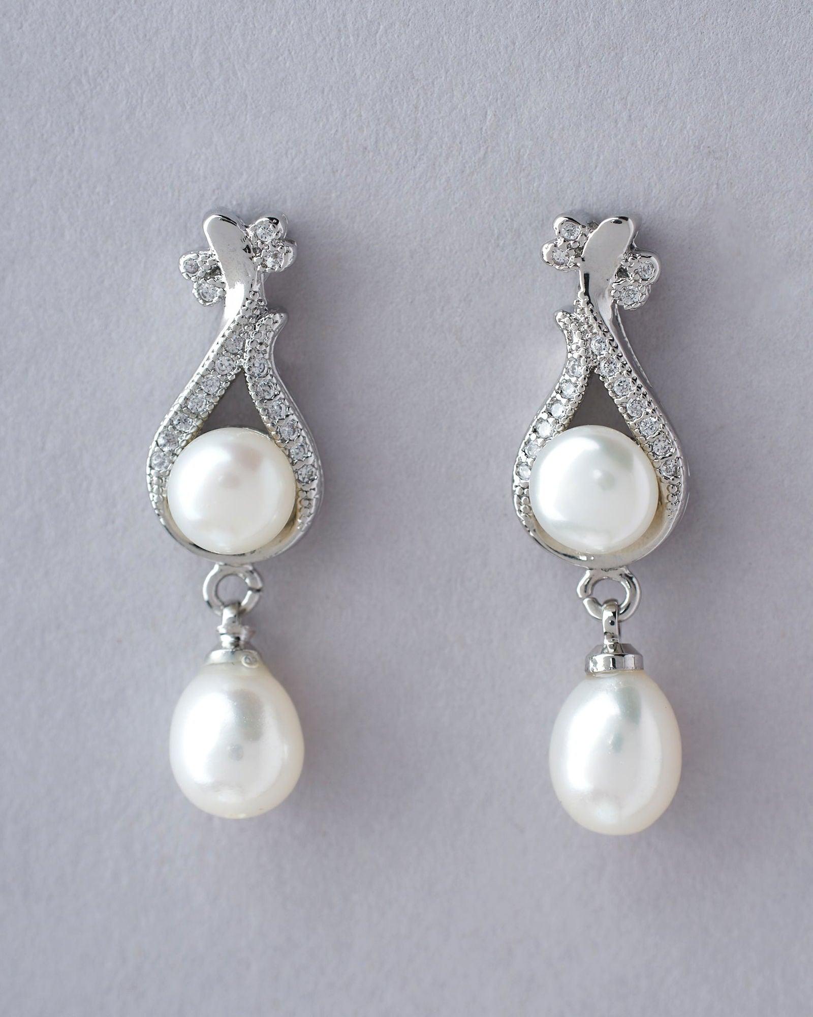 Delicate Snowflake Drop Pearl Earrings - Chandrani Pearls