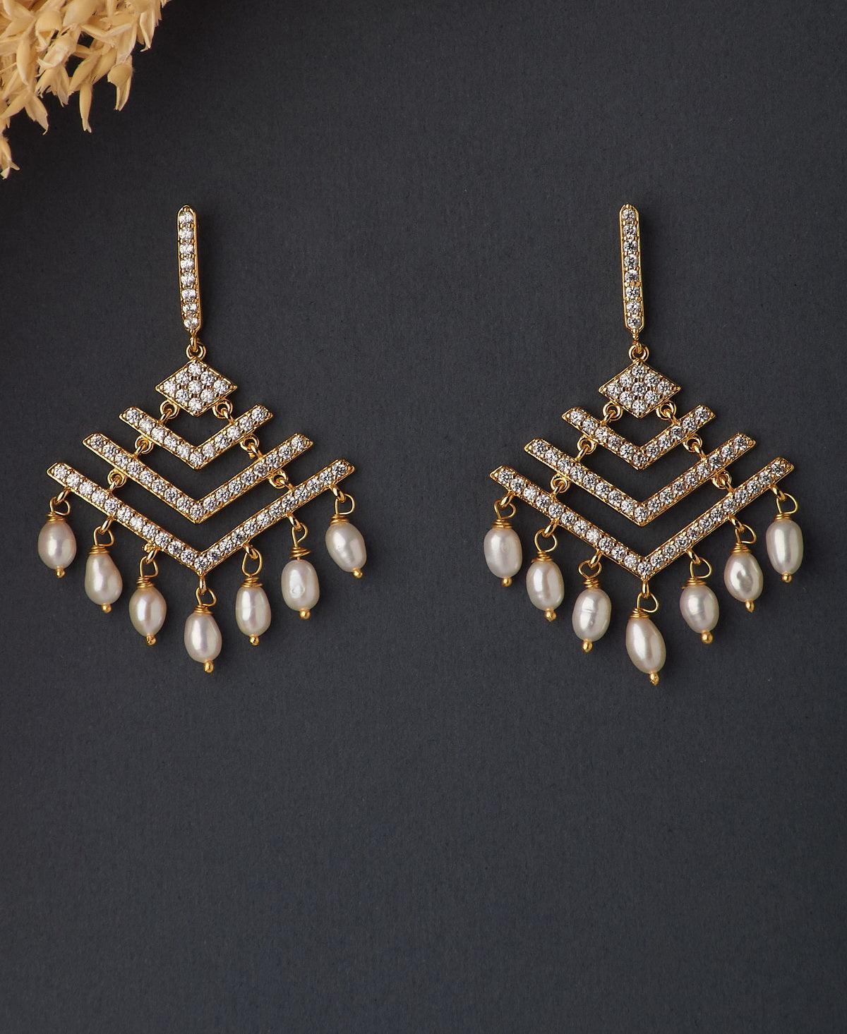 Delicate Stone Studded Hanging Earring - Chandrani Pearls