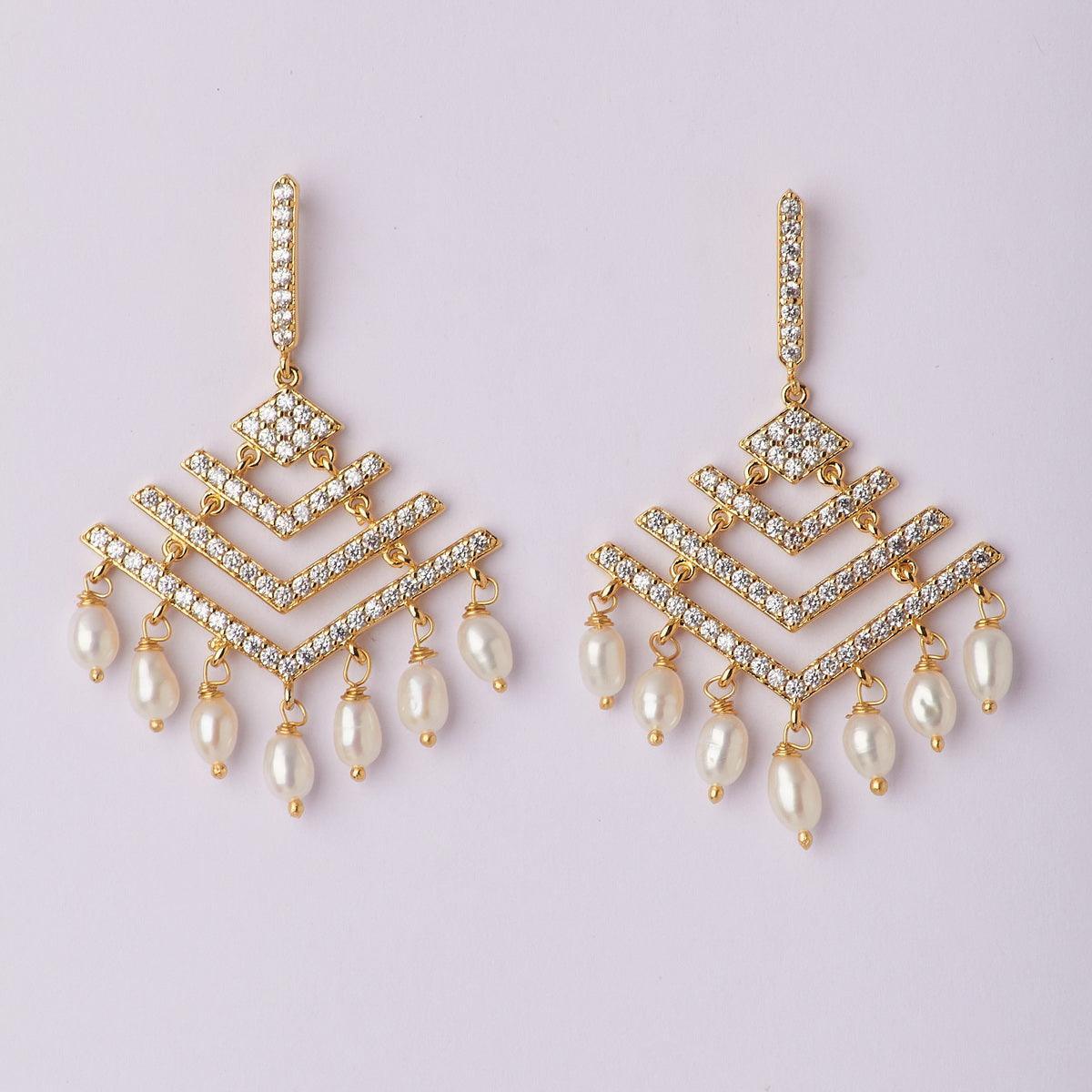 Delicate Stone Studded Hanging Earring - Chandrani Pearls