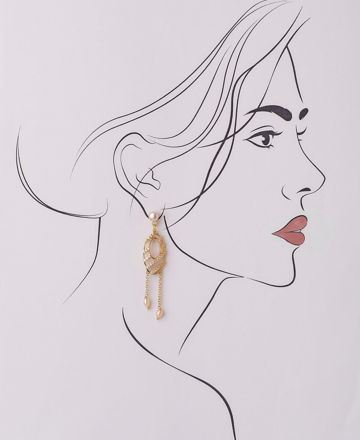 Delicate Stone Studded Hanging Earring - Chandrani Pearls
