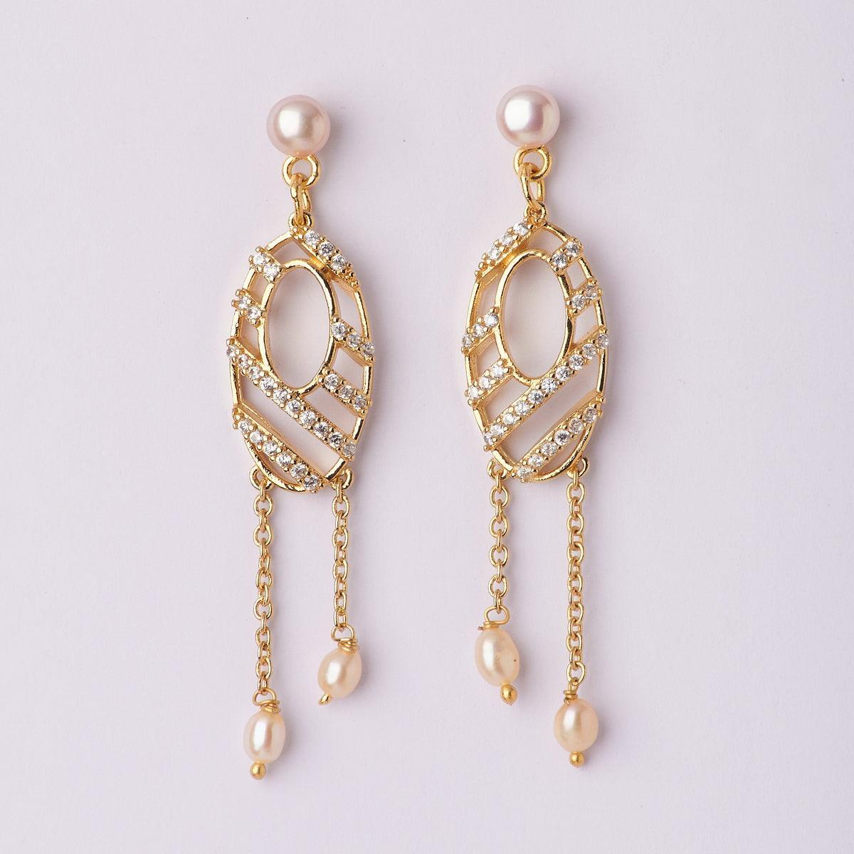Delicate Stone Studded Hanging Earring - Chandrani Pearls
