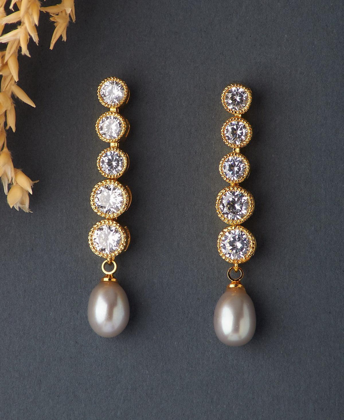 Delicate Stone Studded Pearl Earring - Chandrani Pearls