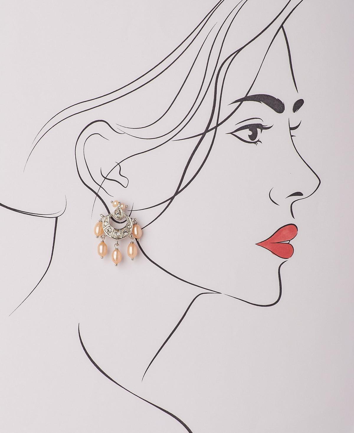 Delicate Stone Studded Pearl Earring - Chandrani Pearls