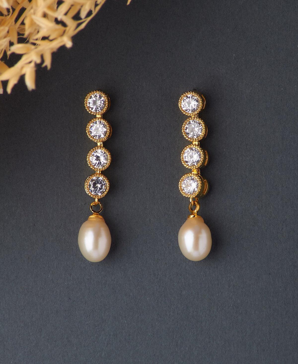 Delicate Stone Studded Pearl Earring - Chandrani Pearls