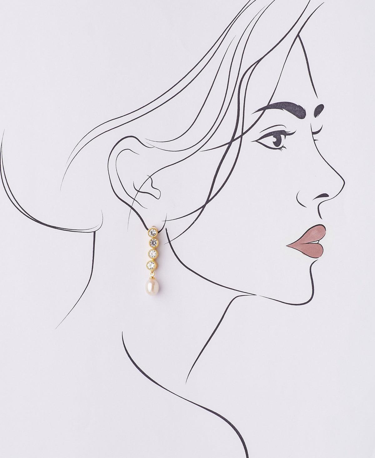 Delicate Stone Studded Pearl Earring - Chandrani Pearls