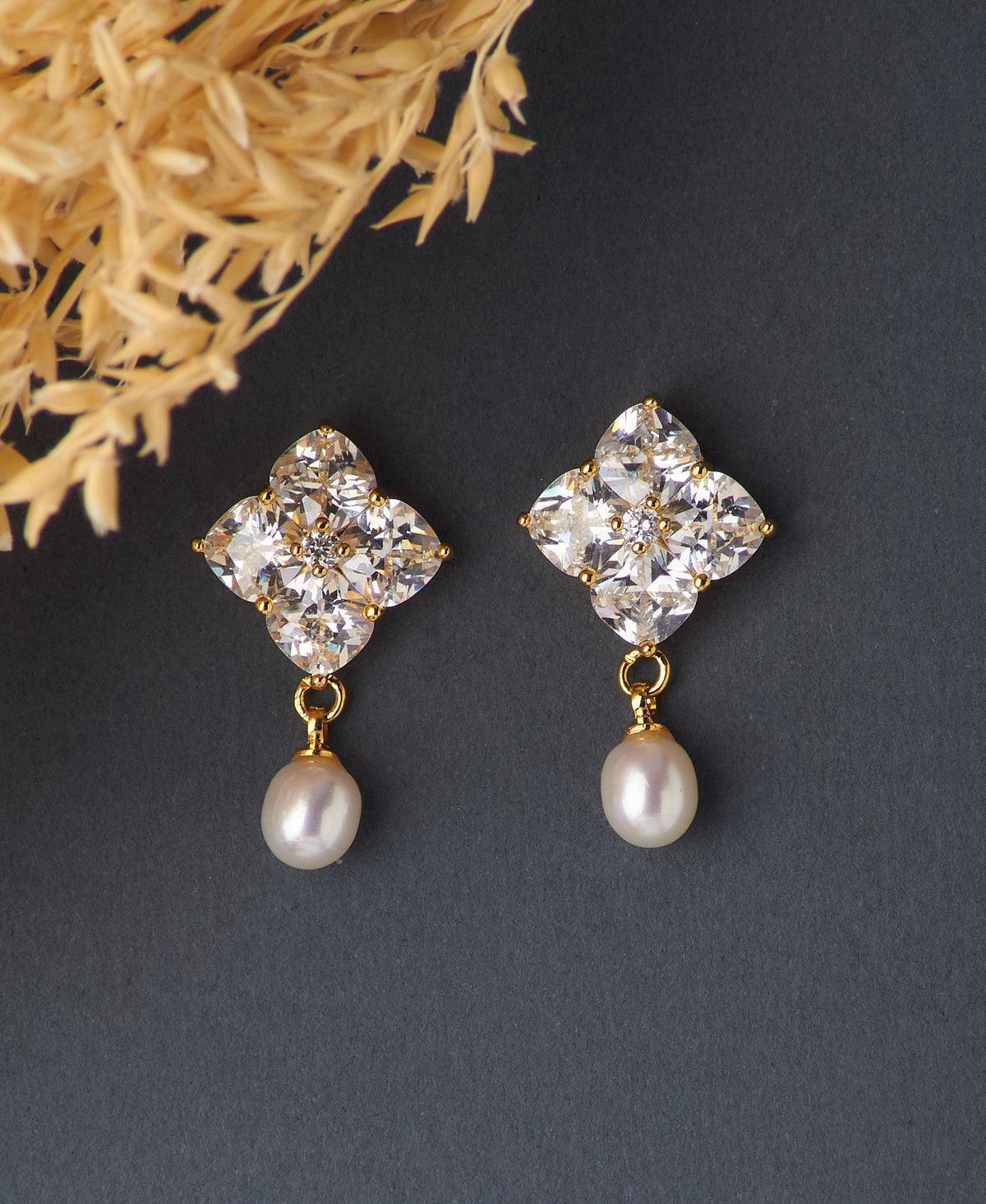 Delicate Stone Studded Pearl Earring - Chandrani Pearls