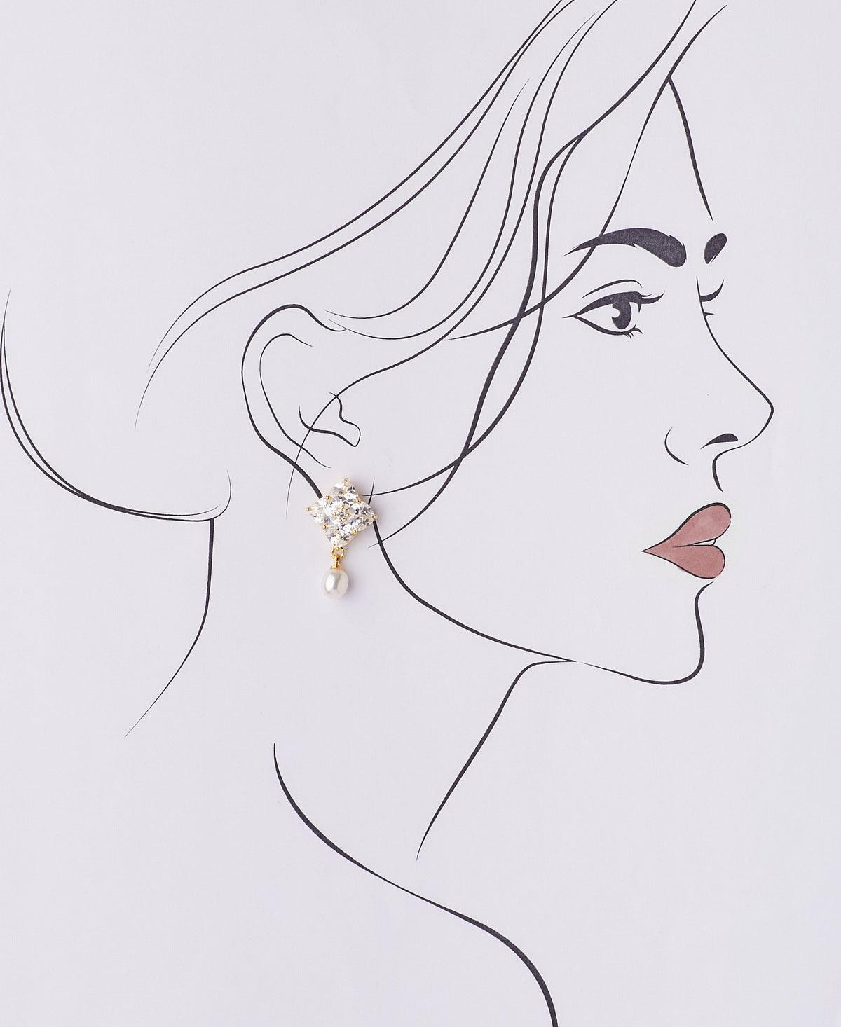 Delicate Stone Studded Pearl Earring - Chandrani Pearls