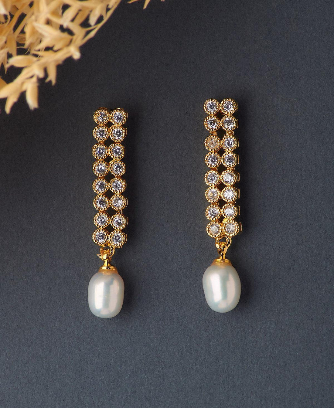Delicate Stone Studded Pearl Earring - Chandrani Pearls