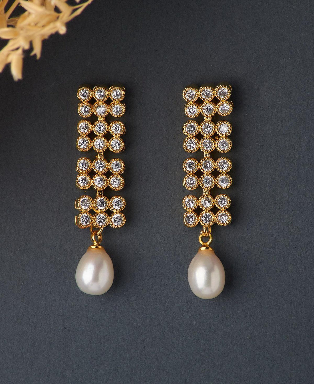 Delicate Stone Studded Pearl Earring - Chandrani Pearls