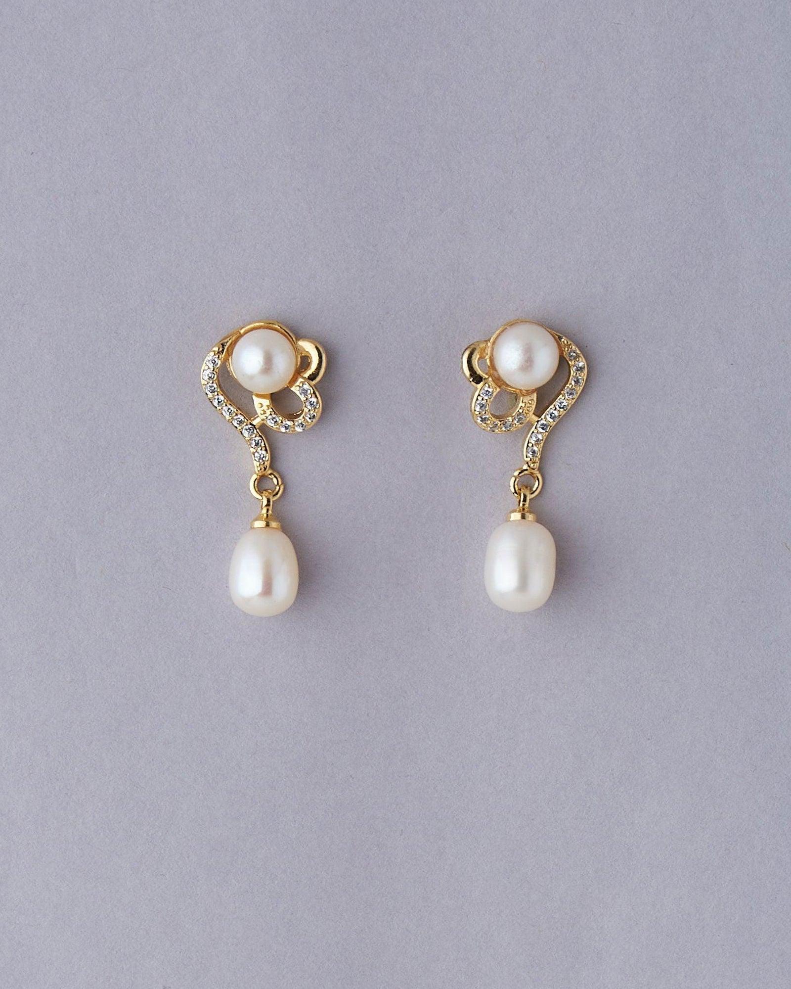 Delicate Stone Studded Pearl Earring - Chandrani Pearls