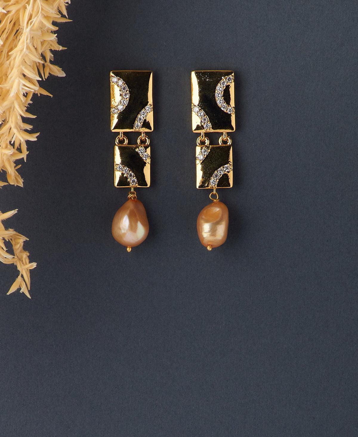 Delicate Stone Studded Pearl Hanging Earring - Chandrani Pearls