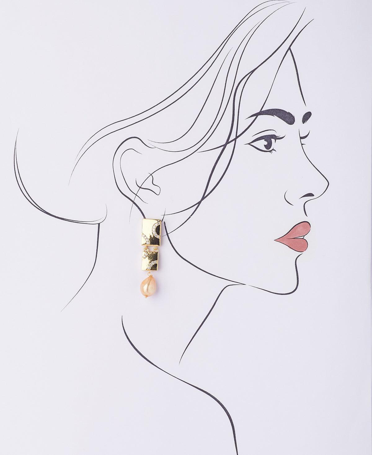 Delicate Stone Studded Pearl Hanging Earring - Chandrani Pearls