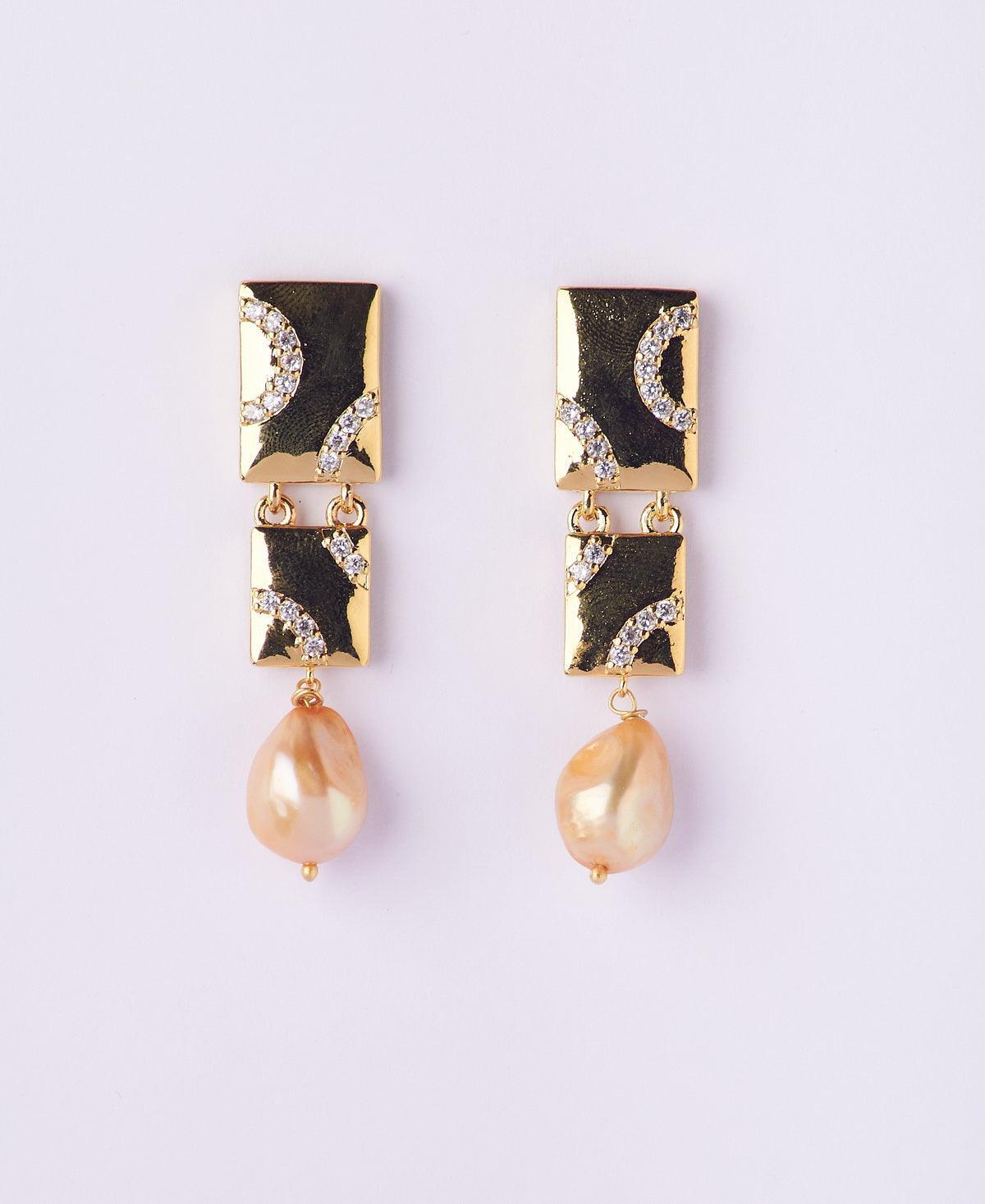 Delicate Stone Studded Pearl Hanging Earring - Chandrani Pearls