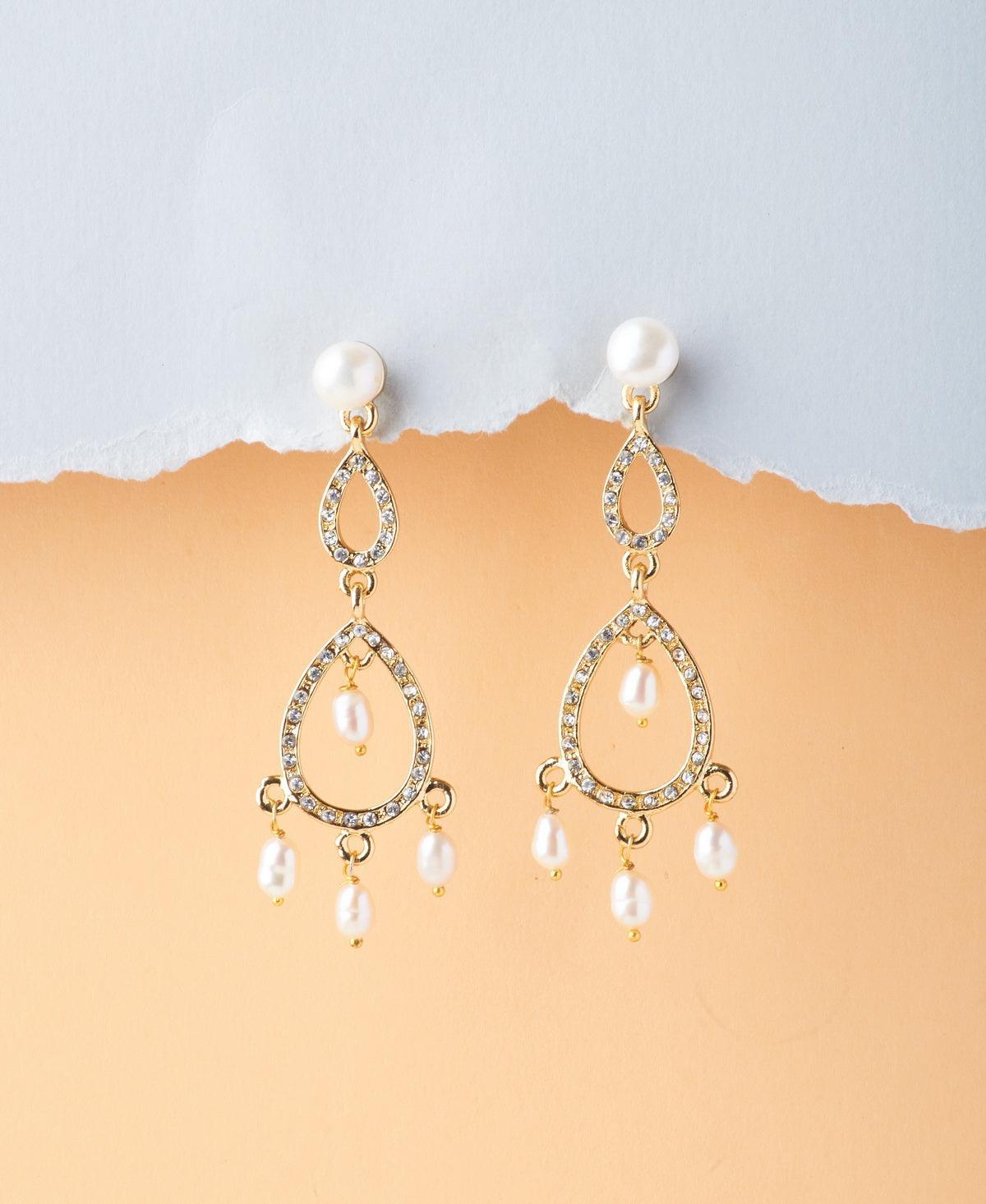 Delicate Stone Studded Pearl Hanging Earring - Chandrani Pearls