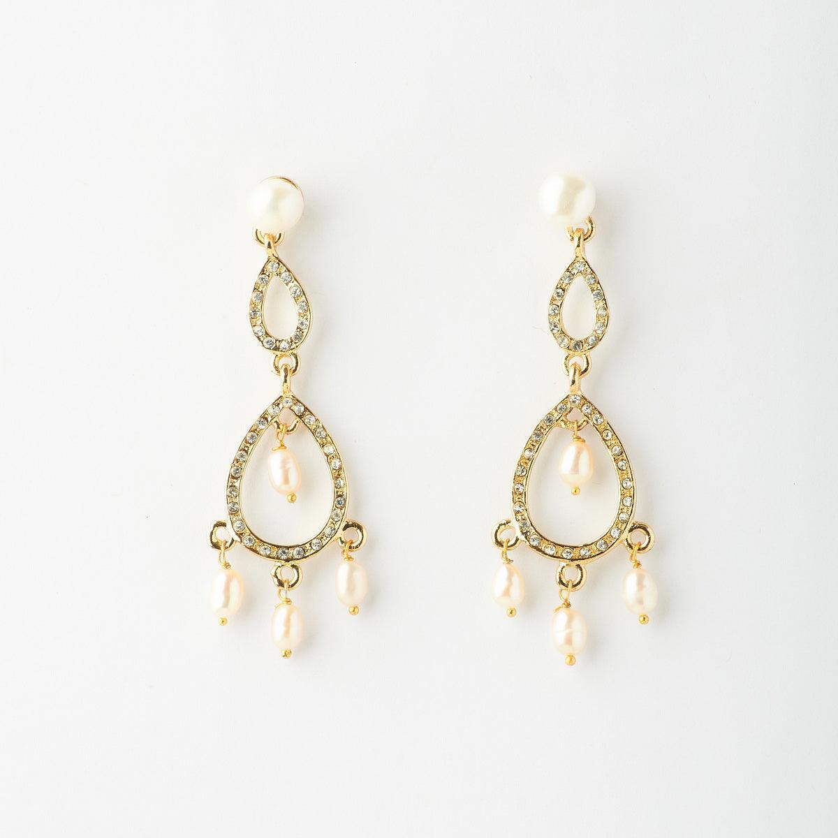 Delicate Stone Studded Pearl Hanging Earring - Chandrani Pearls