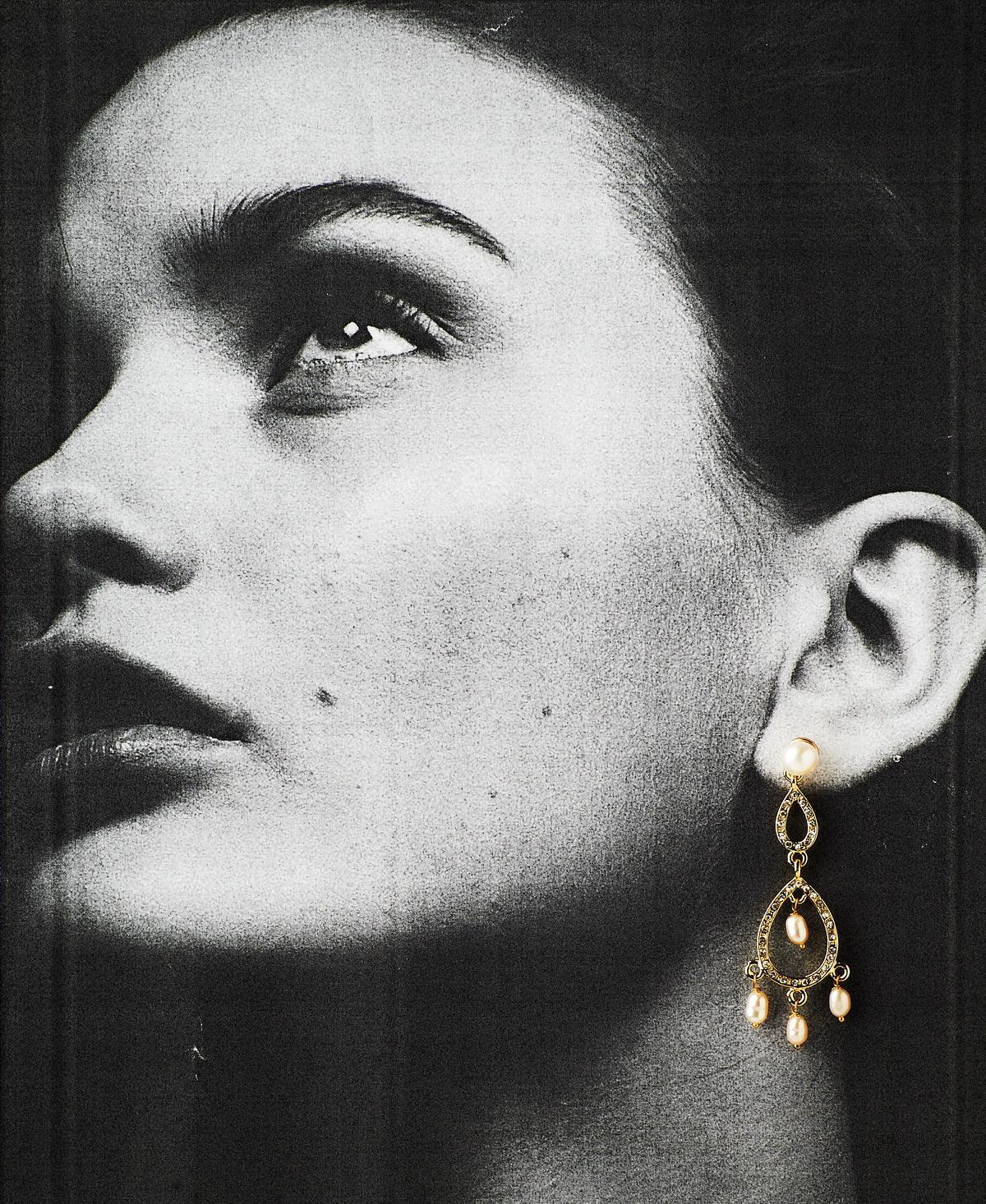 Delicate Stone Studded Pearl Hanging Earring - Chandrani Pearls