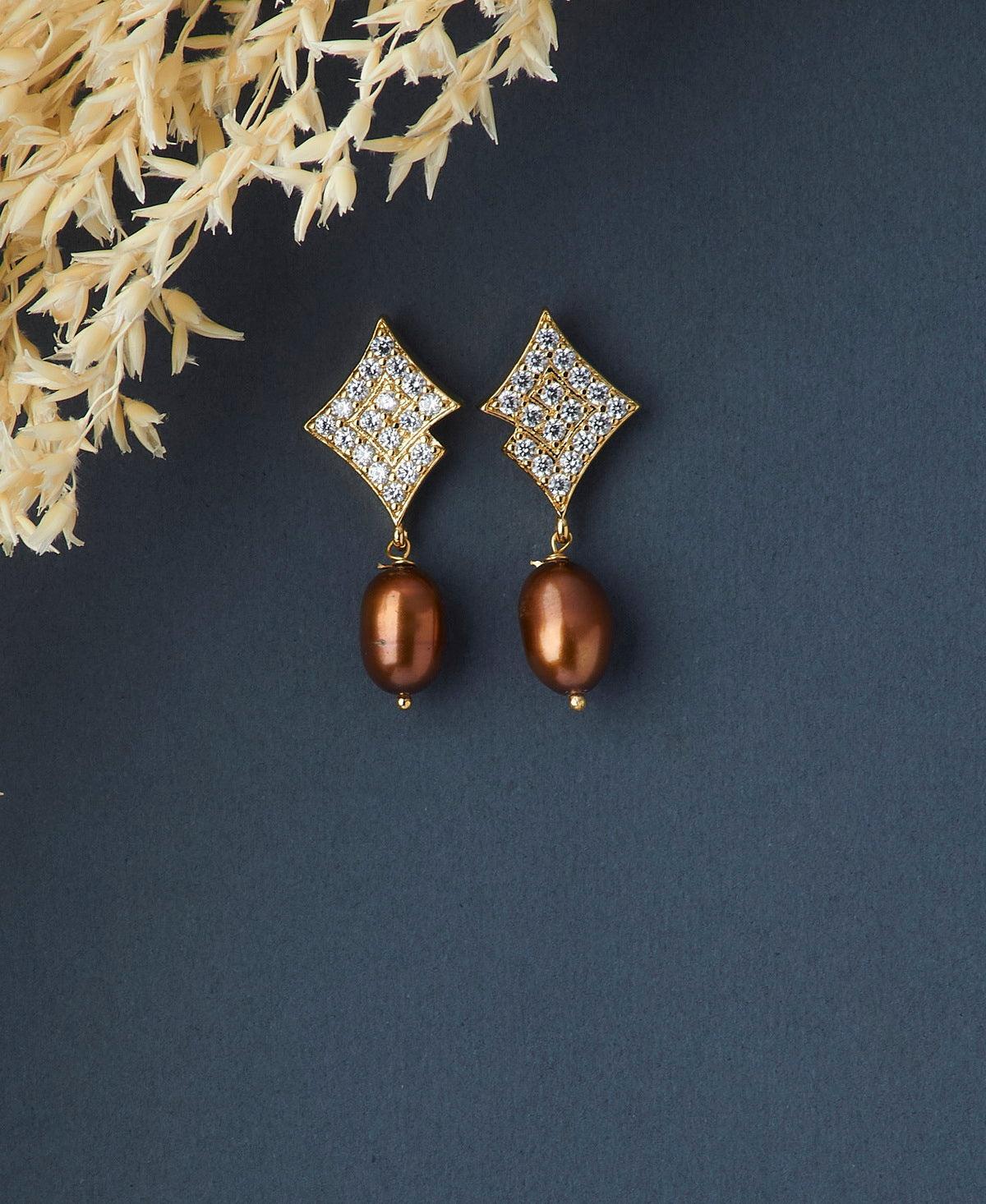 Delicate Stone Studded Pearl Hanging Earring - Chandrani Pearls